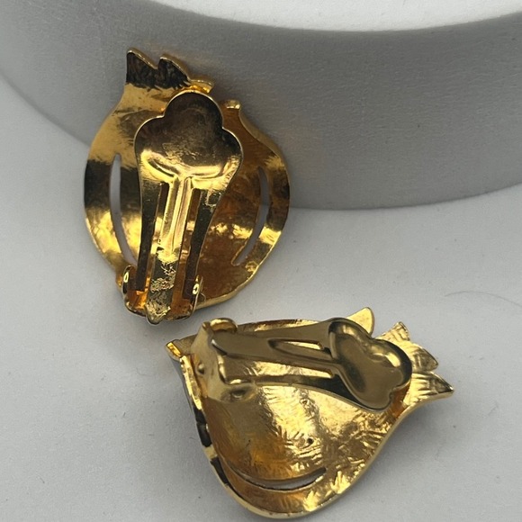 Vintage Cloisonné Enamel Earrings Blue Red Gold Tone Butterfly Floral Clip On - Picture 3 of 6